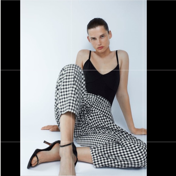 NWT Zara Slouchy Gingham Pant - Picture 1 of 4